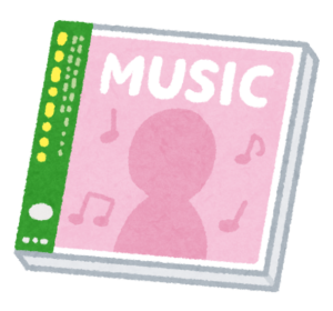 CDケースにピンクの人影と音符が書かれている。